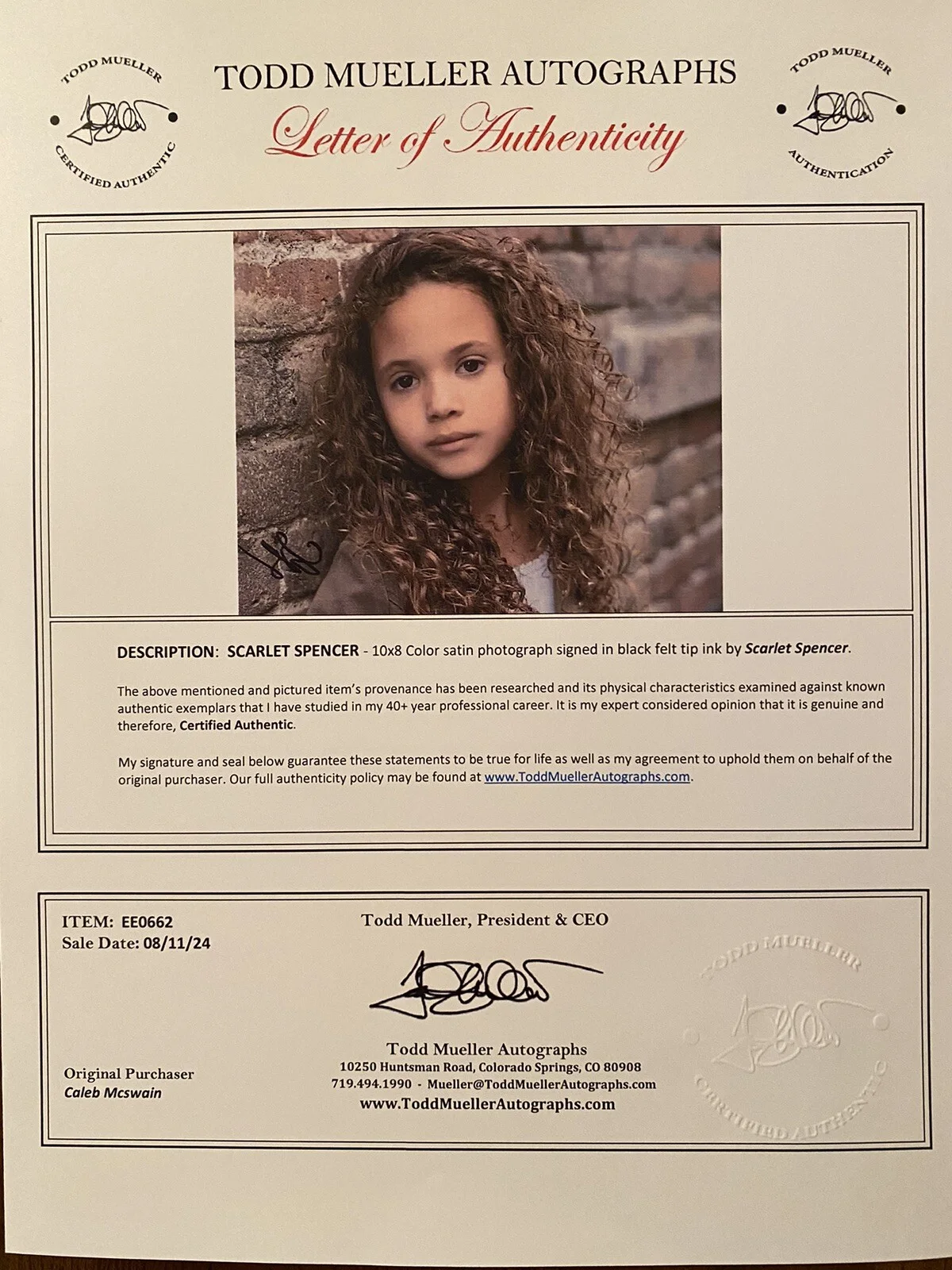 Scarlet Spencer — Scarlet Spencer Signed Autographed Photo With COA Cousins For Life Bright Etc, image 3