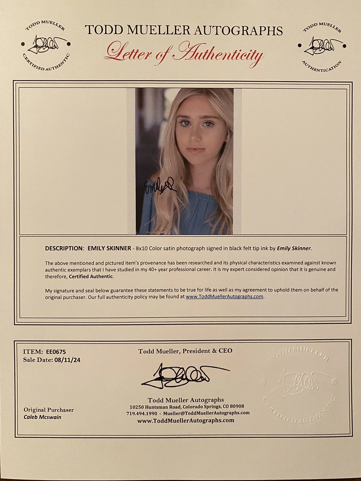 Emily Skinner — Emily Skinner Signed Autographed Photo With COA Andi Mack Total Eclipse Etc, image 3