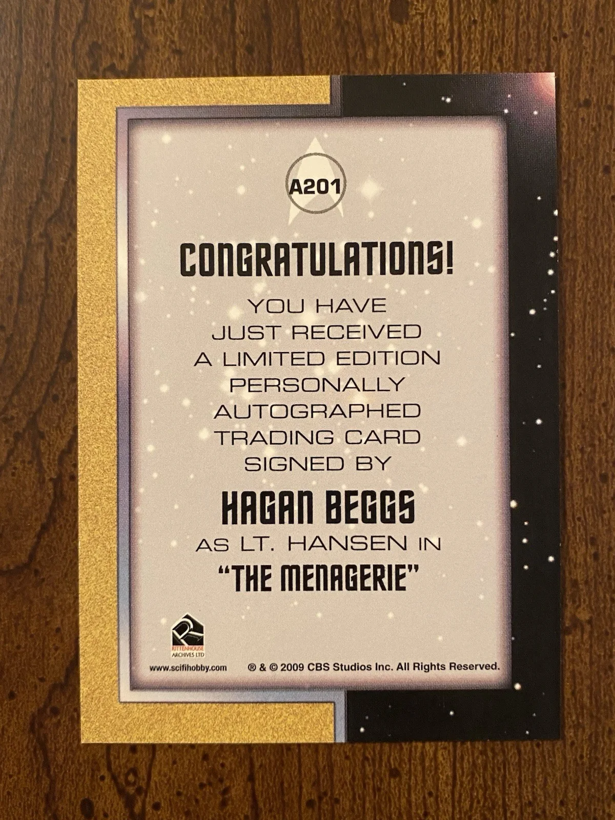 Hagan Beggs — Hagan Beggs Signed Autographed Star Trek The Original Series Card Rittenhouse, изображение 4