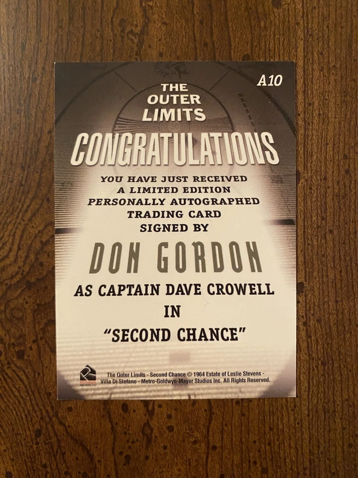 Don Gordon — Don Gordon Signed Autographed The Outer Limits Trading Card Rittenhouse, image 3