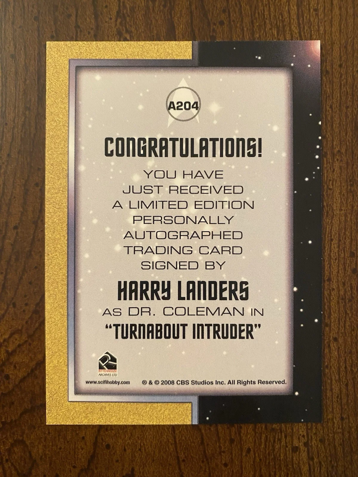 Harry Landers — Harry Landers Signed Autographed 2008 Star Trek Trading Card Rittenhouse, image 4