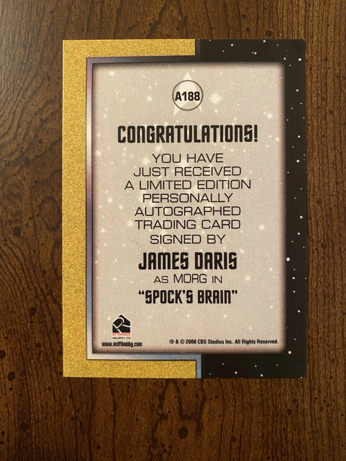 James Daris — James Daris Signed Autographed Star Trek The Original Series Card Rittenhouse, изображение 4