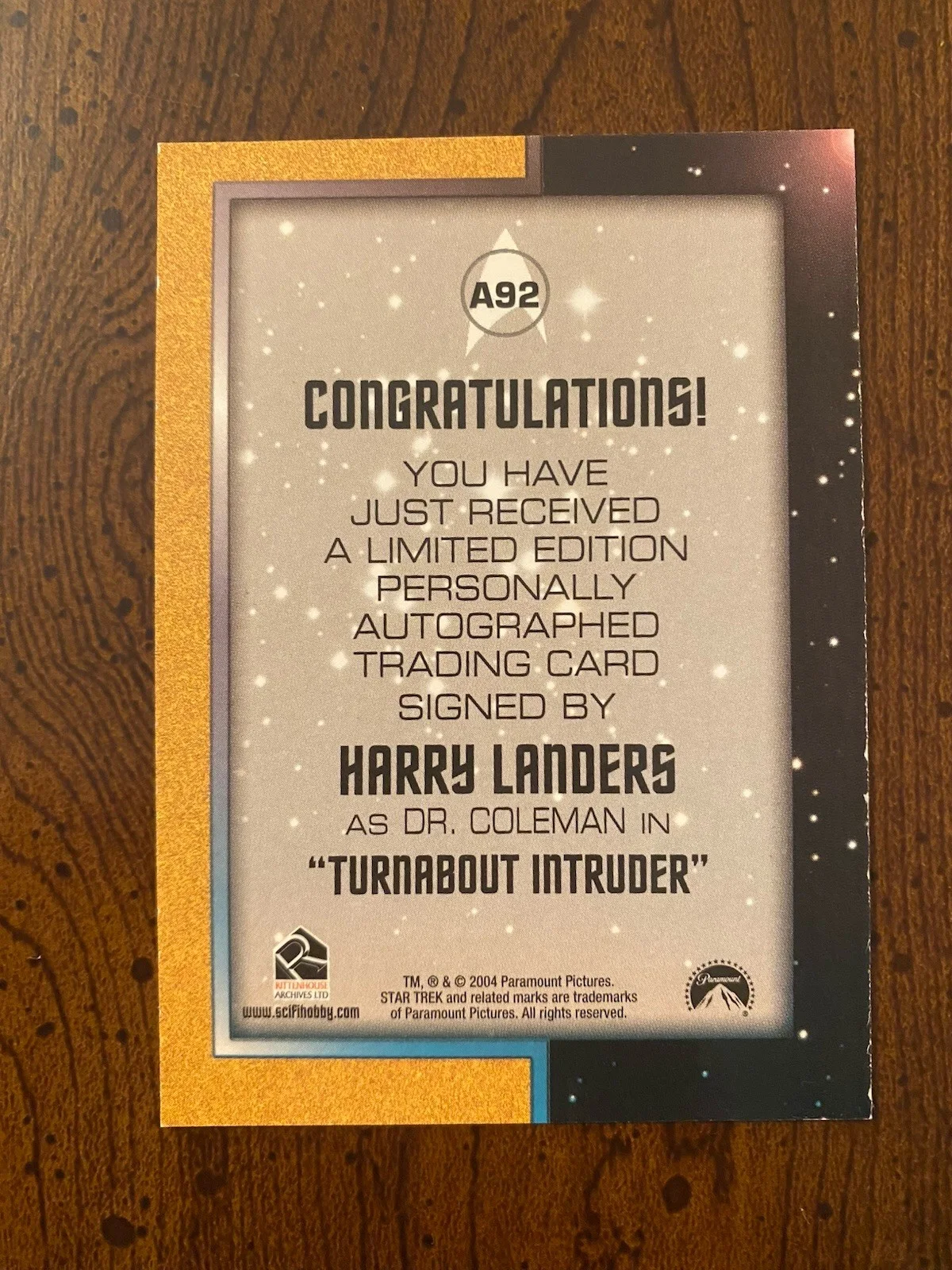 Harry Landers — Harry Landers Signed Autographed 2004 Star Trek Trading Card Rittenhouse, image 4