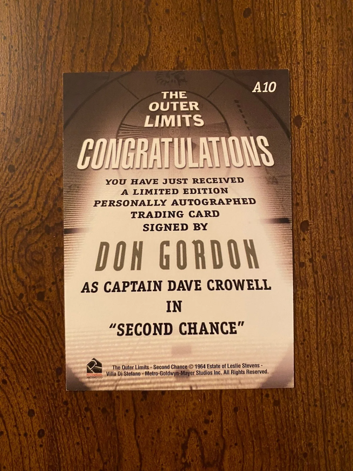Don Gordon — Don Gordon Signed Autographed The Outer Limits Card Rittenhouse, image 3