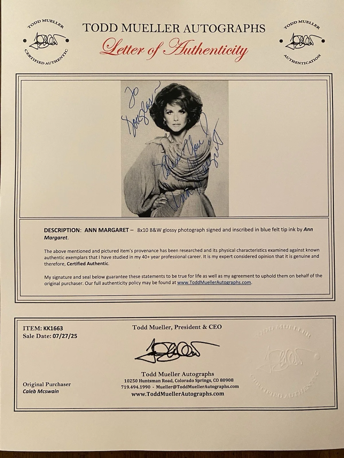Ann Margret — Ann Margret Signed Autographed Photo With COA Viva Las Vegas Grumpy Old Men, изображение 4