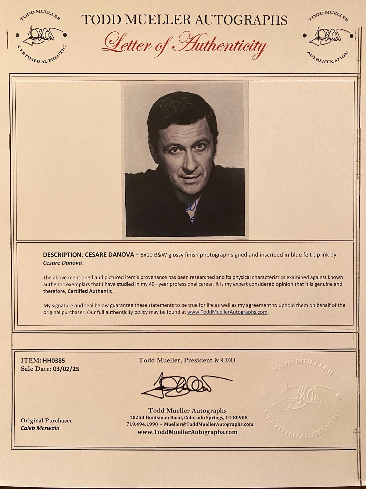 Cesare Danova — Cesare Danova Signed Autographed Photo With COA Viva Las Vegas Cleopatra Etc, image 4
