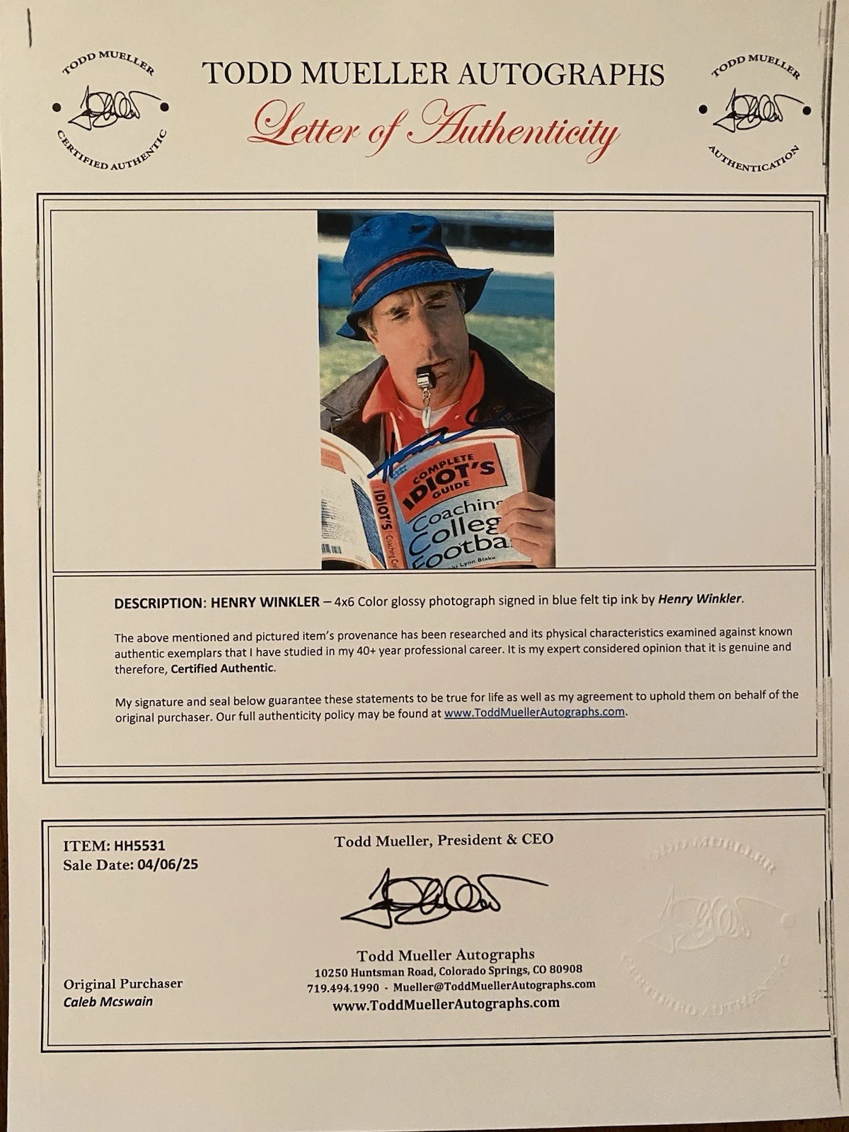 Henry Winkler — Henry Winkler Signed Autographed Photo With COA The Water Boy, изображение 4