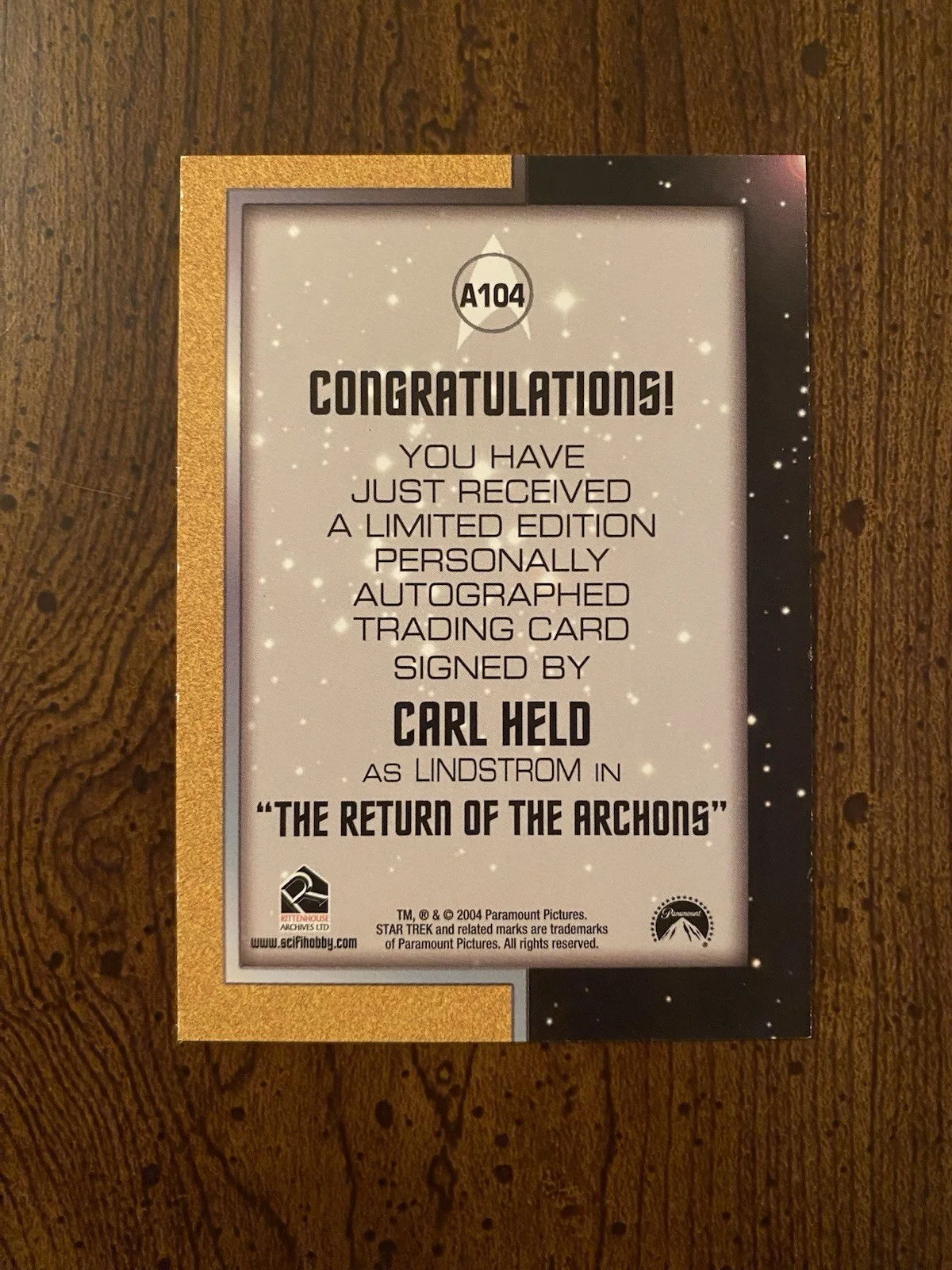Carl Held — Carl Held Signed Autographed Star Trek The Original Series Card Rittenhouse, изображение 3