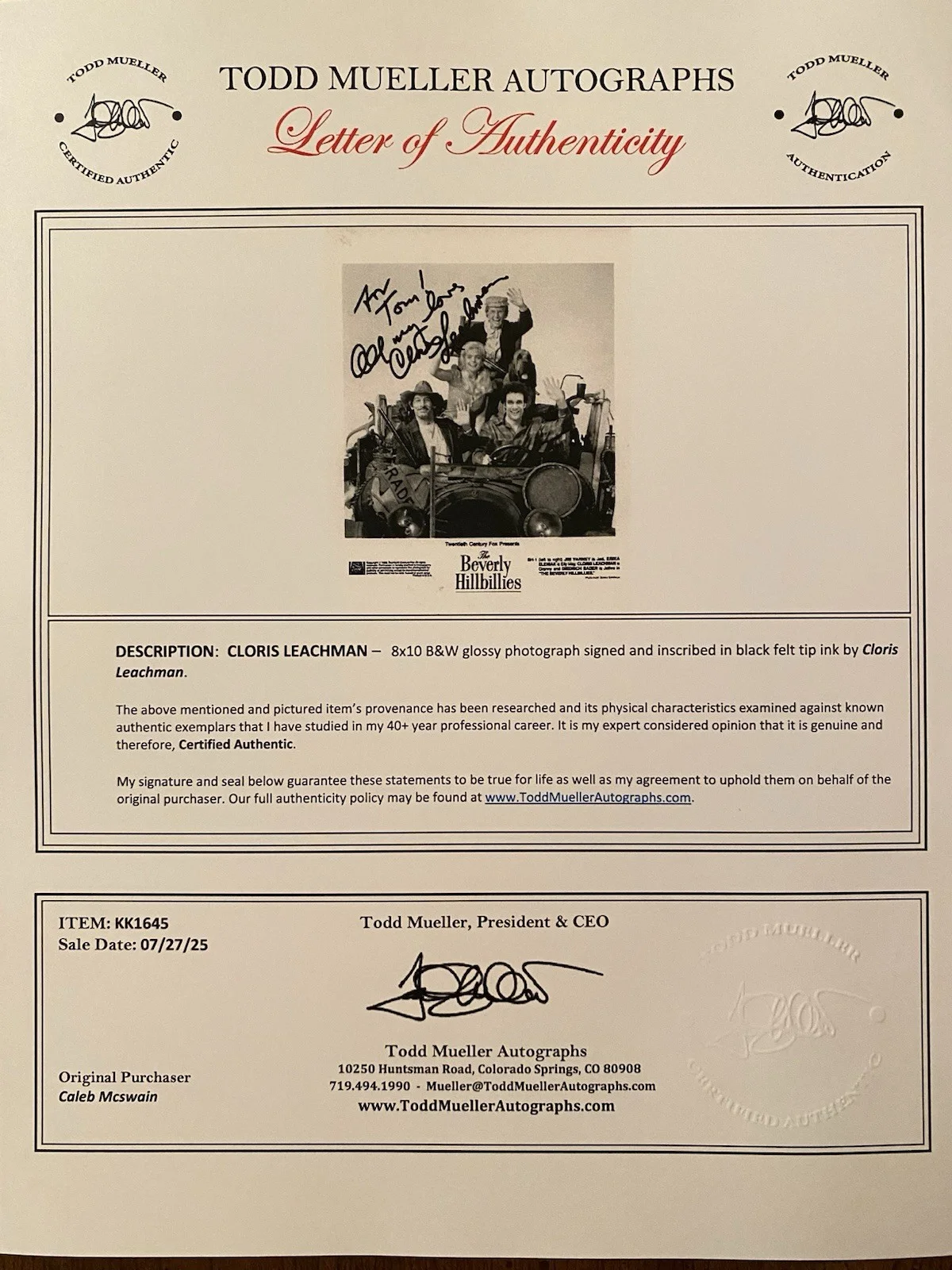 Cloris Leachman — Cloris Leachman Signed Autographed Photo With COA The Beverly Hillbillies Granny, изображение 4