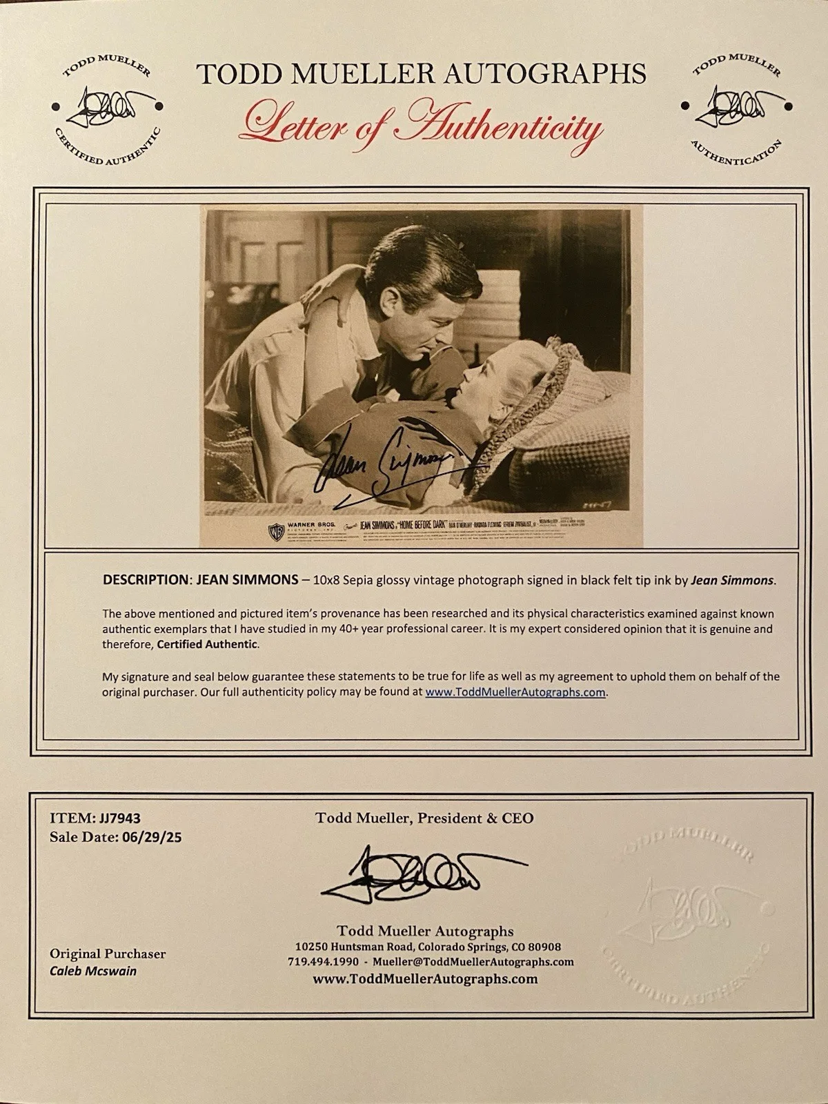 Jean Simmons — Jean Simmons Signed Autographed Vintage Photo With COA Home Before Dark, изображение 4