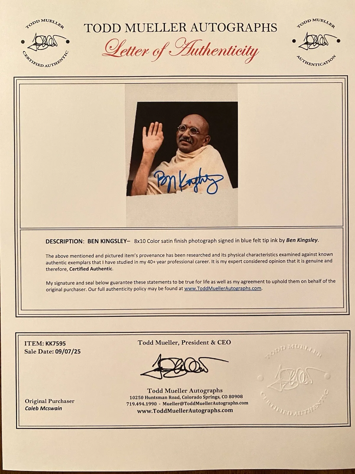 Ben Kingsley — Ben Kingsley Signed Autographed 8x10 Photo With COA Gandhi, изображение 4