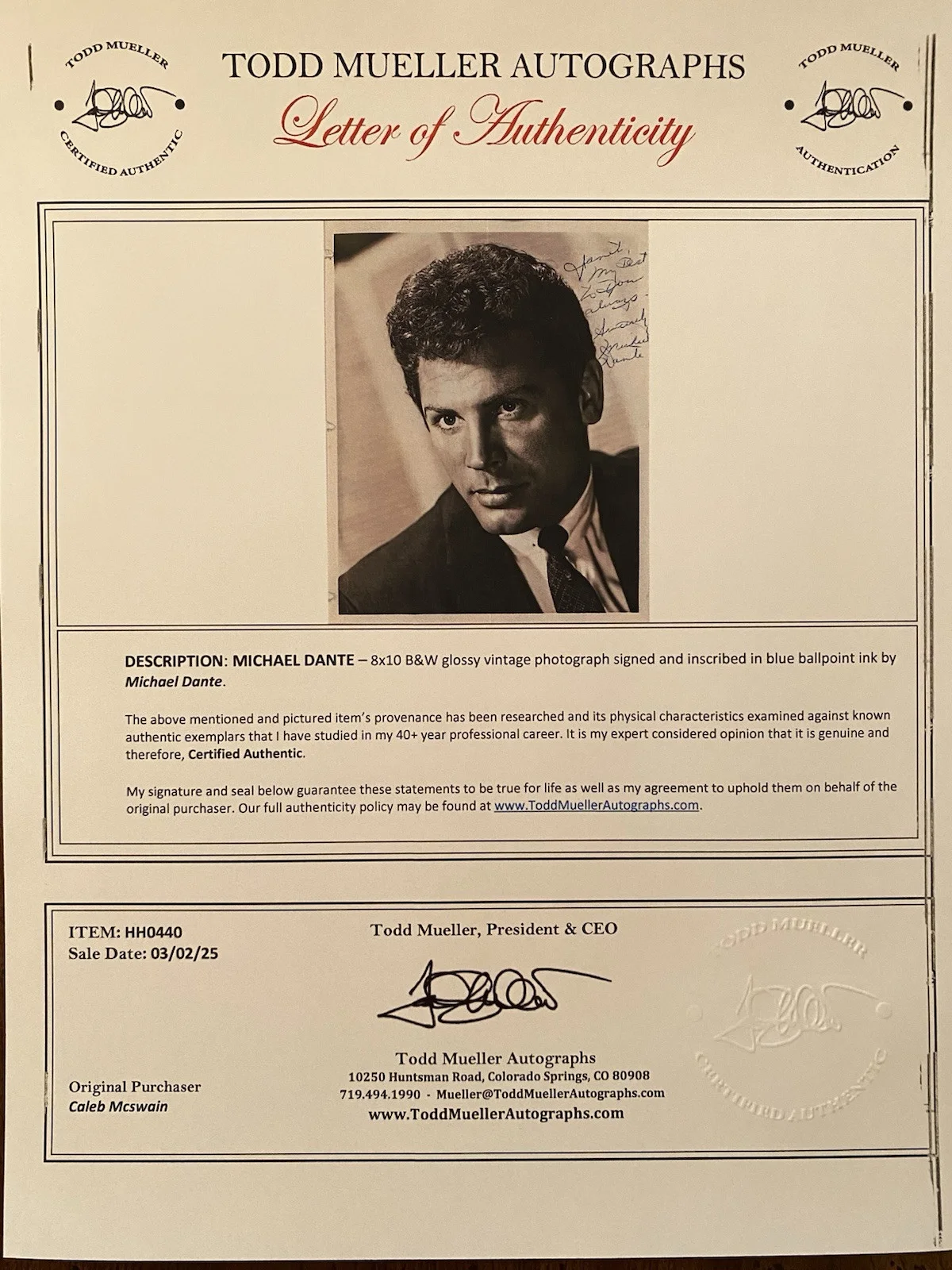 Michael Dante — Michael Dante Signed Autographed Photo With COA Kid Galahad Winterhawk Seven Thi, image 4