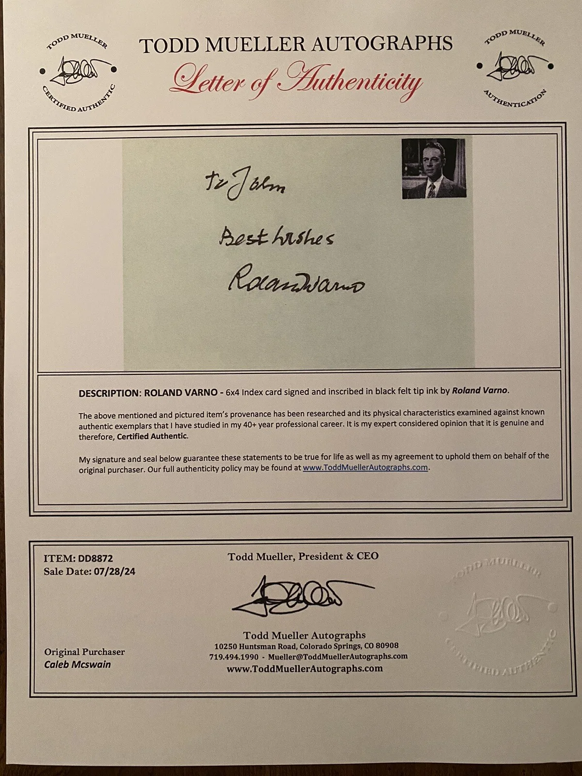 Roland Varno — Roland Varno Signed Autographed Page With COA Gunga Din To Be Or Not To Be RARE, image 3