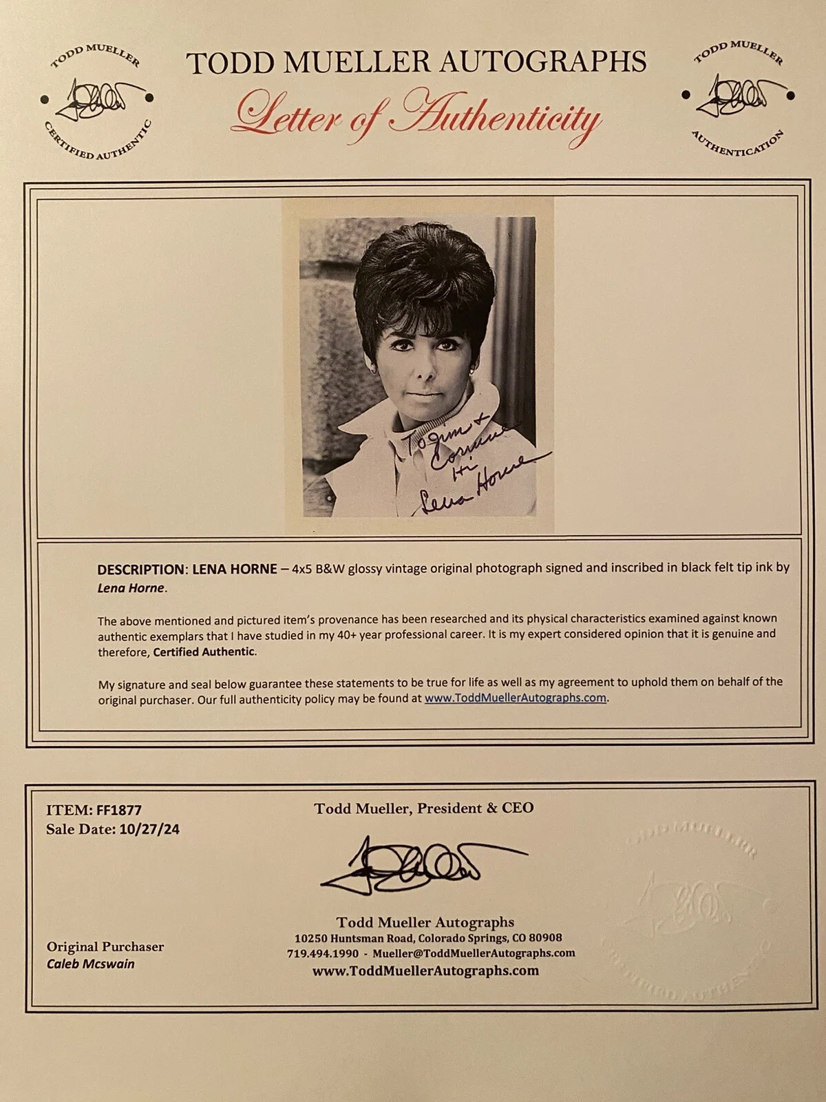 Lena Horne — Lena Horne Signed Autographed Photo With COA The Wiz Stormy Weather Cabin In The, изображение 3