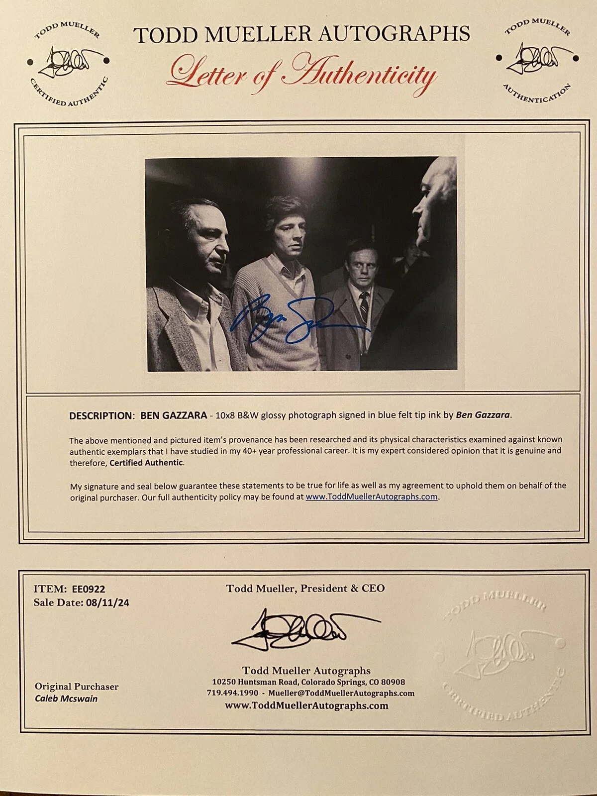 Ben Gazzara — Ben Gazzara Signed Autographed Photo With COA Anatomy Of A Murder Road House Etc, изображение 3