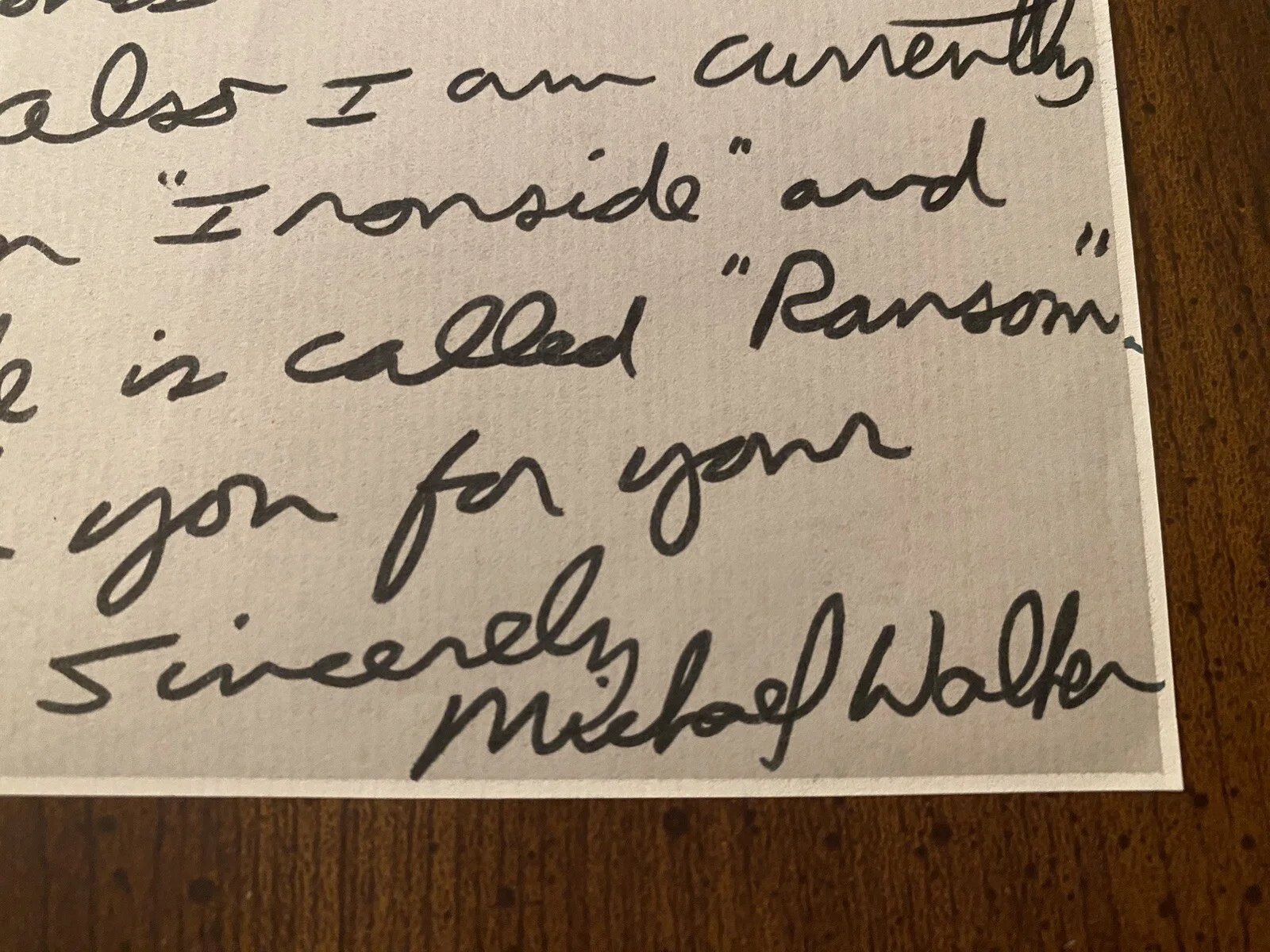 Michael Walker — Michael Walker Signed Handwritten Note With COA Perry Mason Ironside RARE, image 2