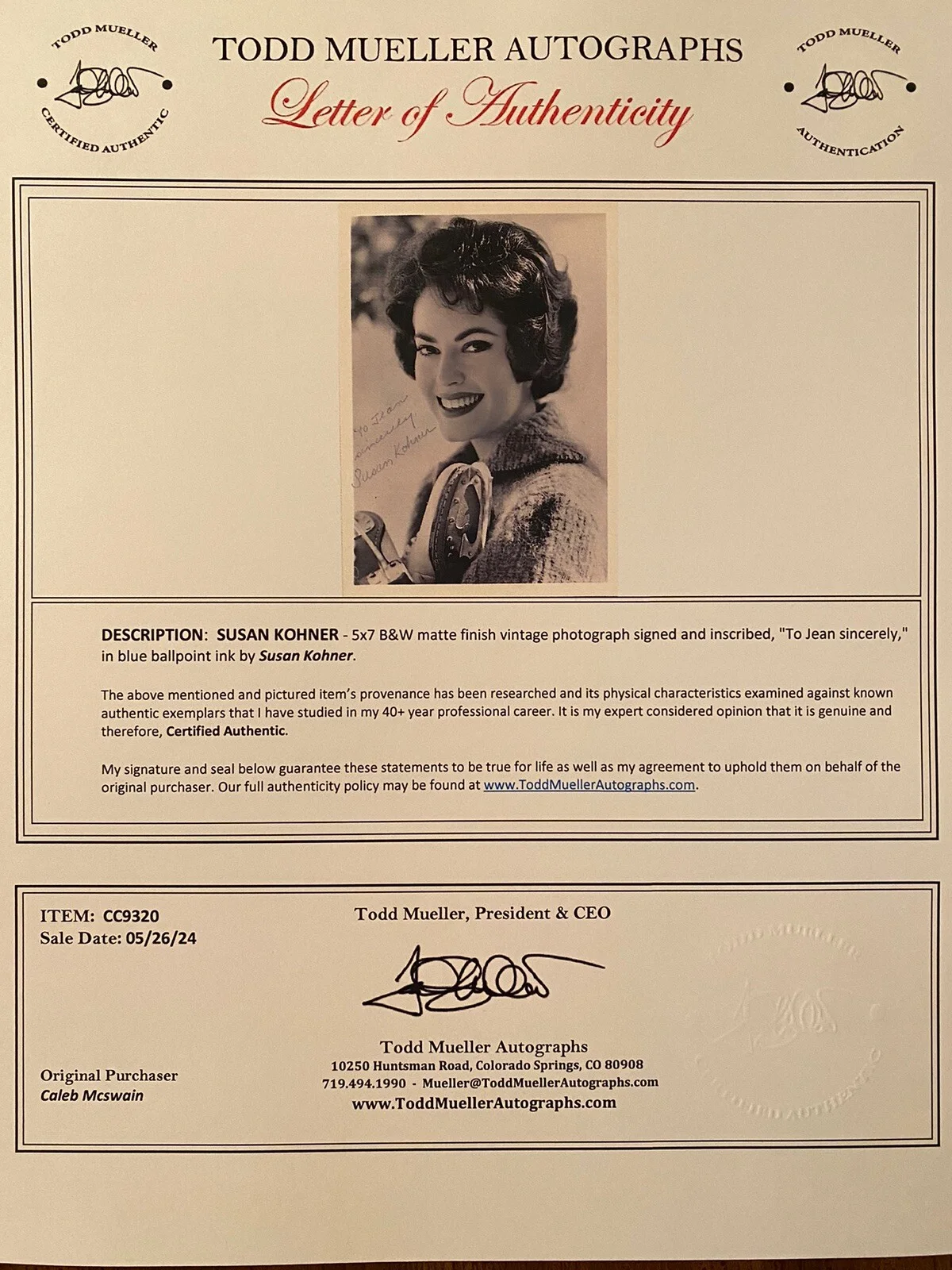 Susan Kohner — Susan Kohner Signed Autographed Photo w/ COA Imitation Of Life Gene Krupa Story, изображение 3