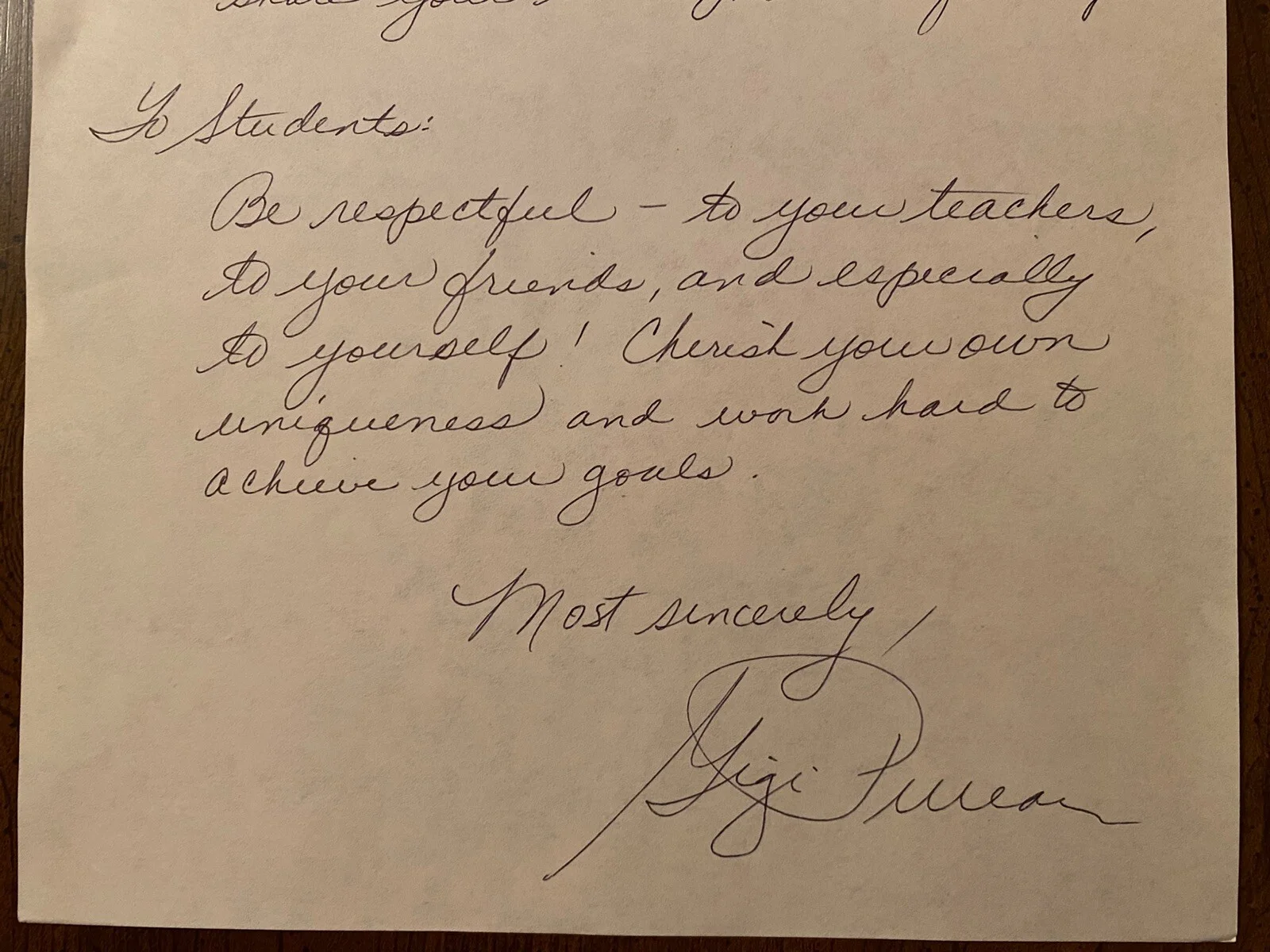 Gigi Perreau — Gigi Perreau Signed Autographed Handwritten Letter With COA Advice Students, image 2