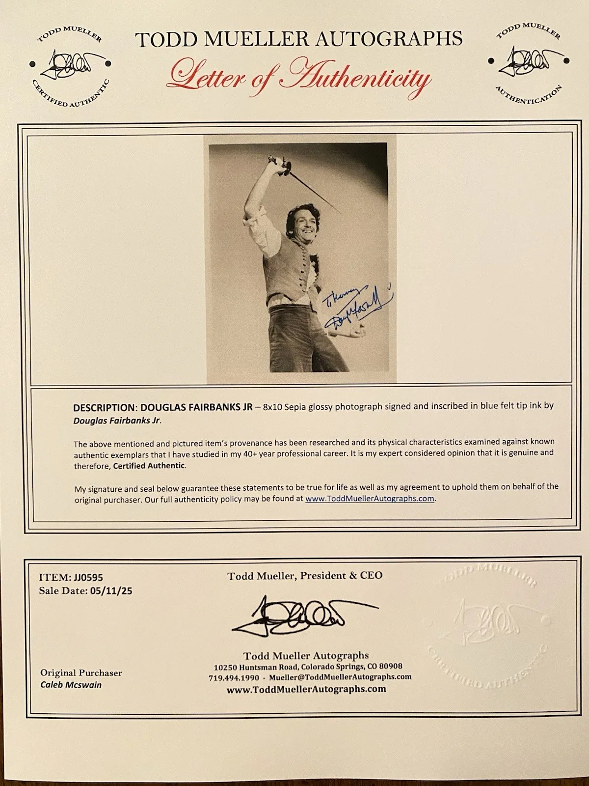 Douglas Fairbanks Jr — Douglas Fairbanks Jr Signed Autographed Photo w COA The Exile Sinbad The Sailor, image 4