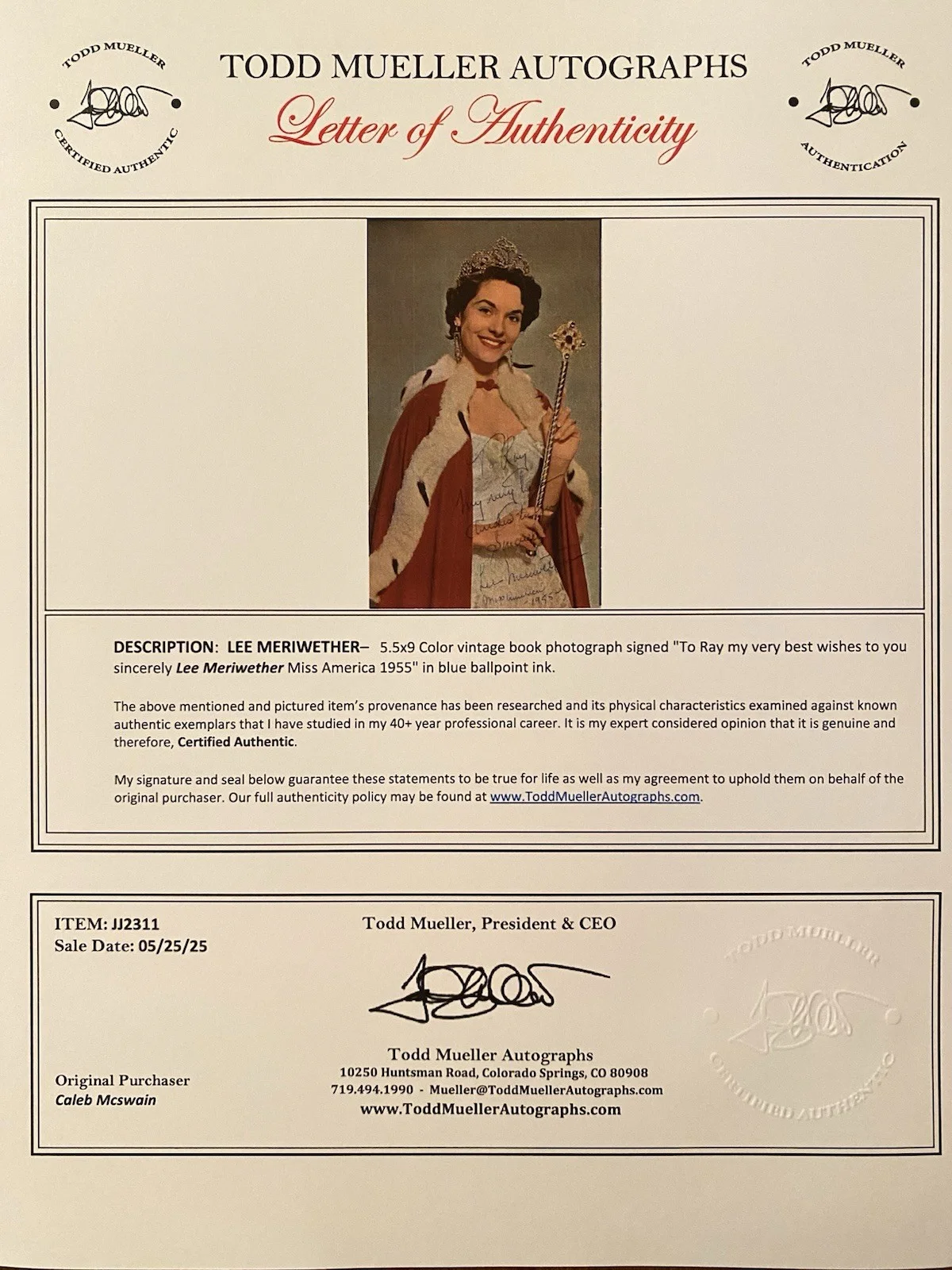 Lee Meriwether — Lee Meriwether Signed Vintage Color Photo With COA Miss America 1955 Batman 66, image 4