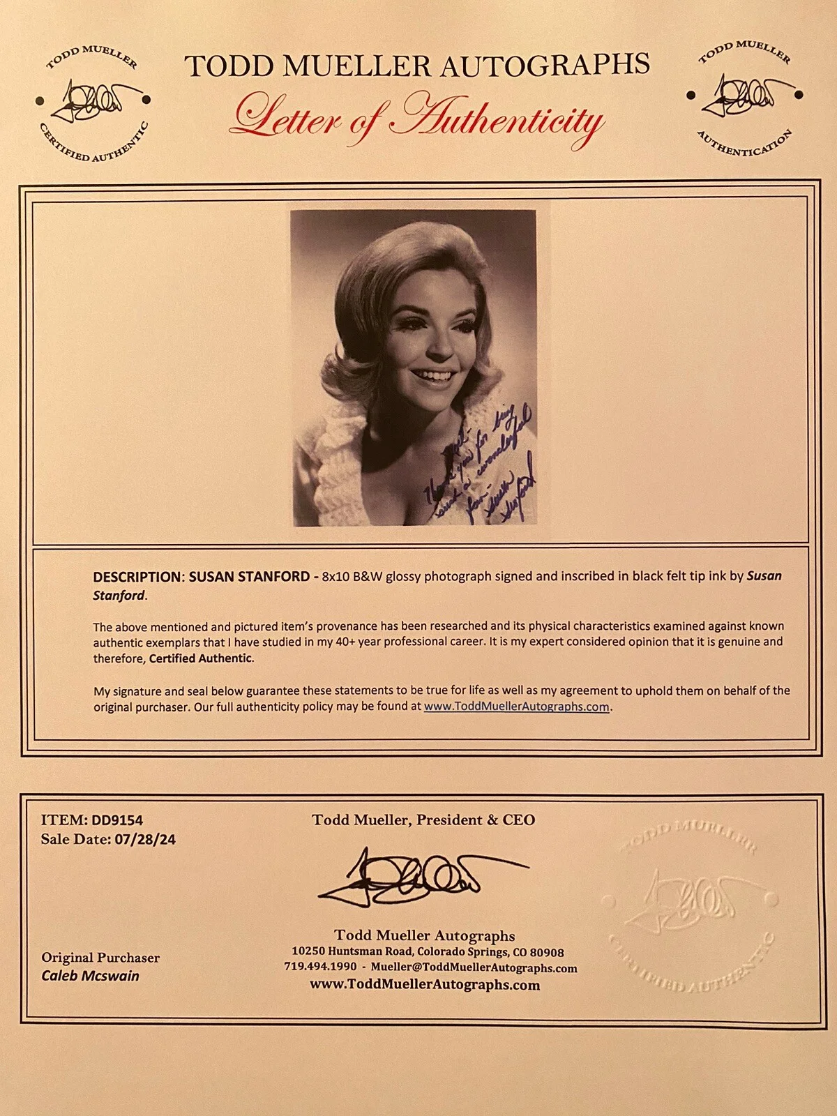 Susan Seaforth, Susan Seaforth Hayes — Susan Seaforth Hayes Signed Autographed Photo With COA Days Of Our Lives Bonanza, изображение 3