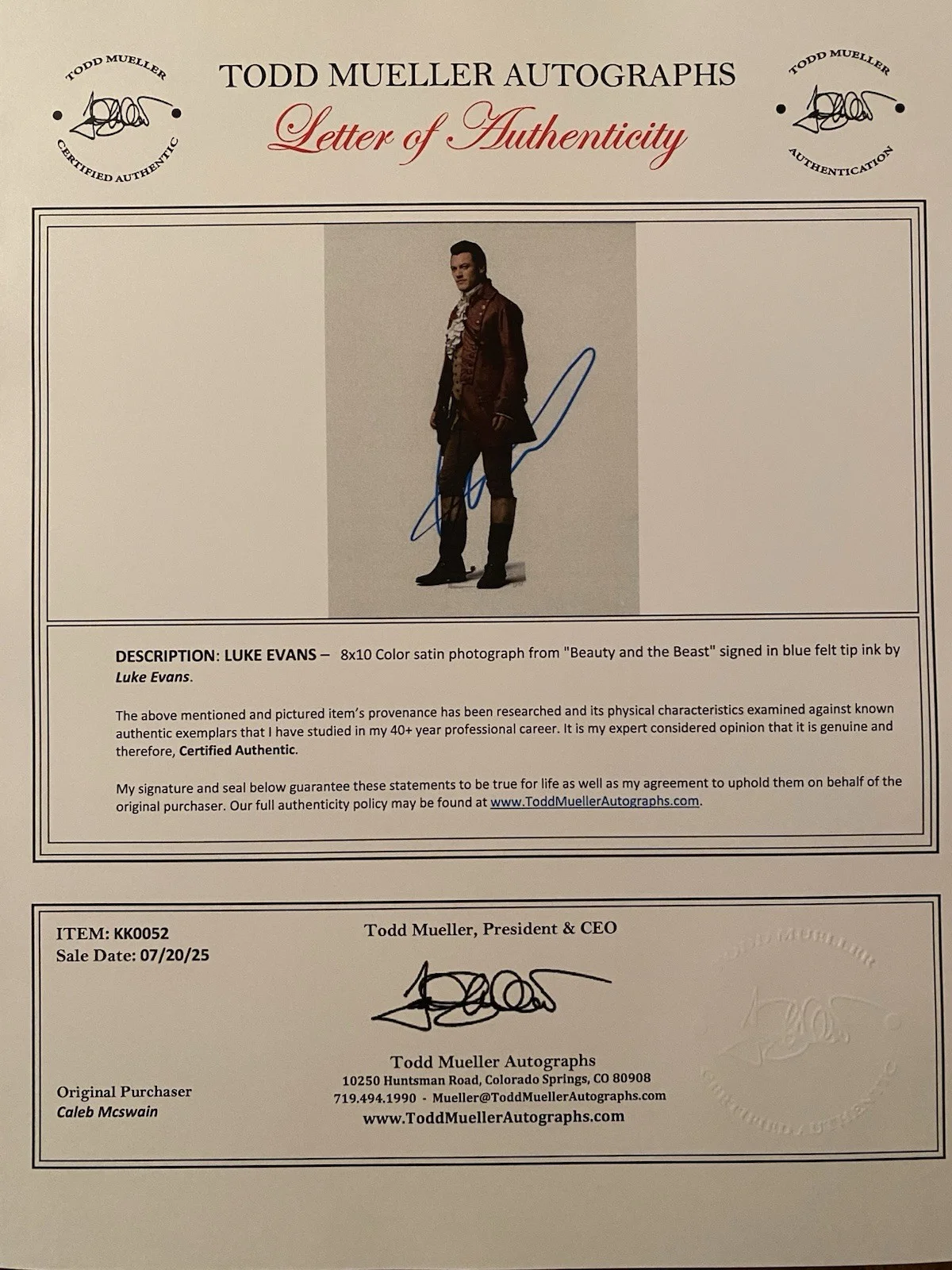 Luke Evans — Luke Evans Signed Autographed Photo With COA Beauty And The Beast The Hobbit, image 4