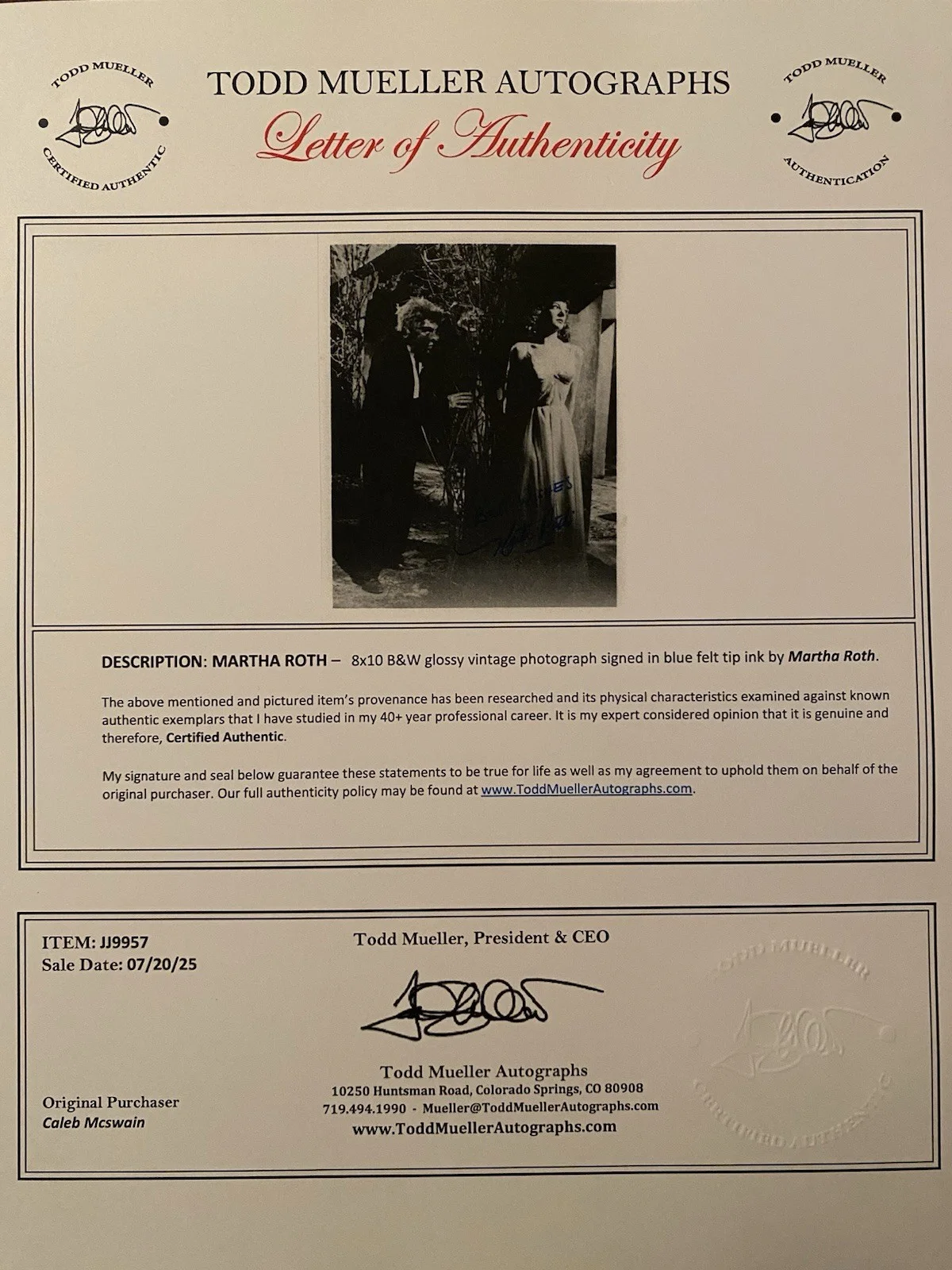 Martha Roth — Martha Roth Signed Autographed 8x10 Photo The Man And The Monster With COA, image 4