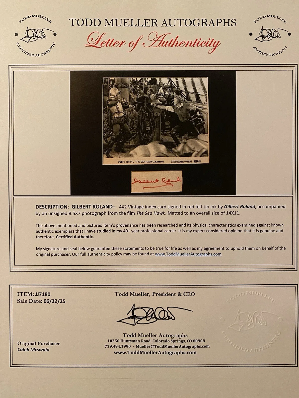 Gilbert Roland — Gilbert Roland Signed Autographed Matted 11x14 Photo Index The Sea Hawk With COA, image 5
