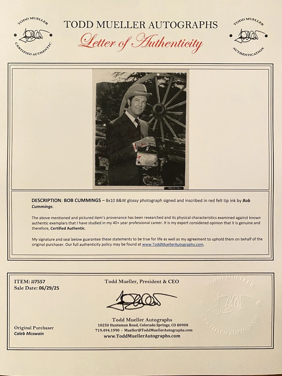 Robert Cummings, Bob Cummings — Robert Bob Cummings Signed Autographed Photo With COA Stagecoach 1966 Saboteur, изображение 4