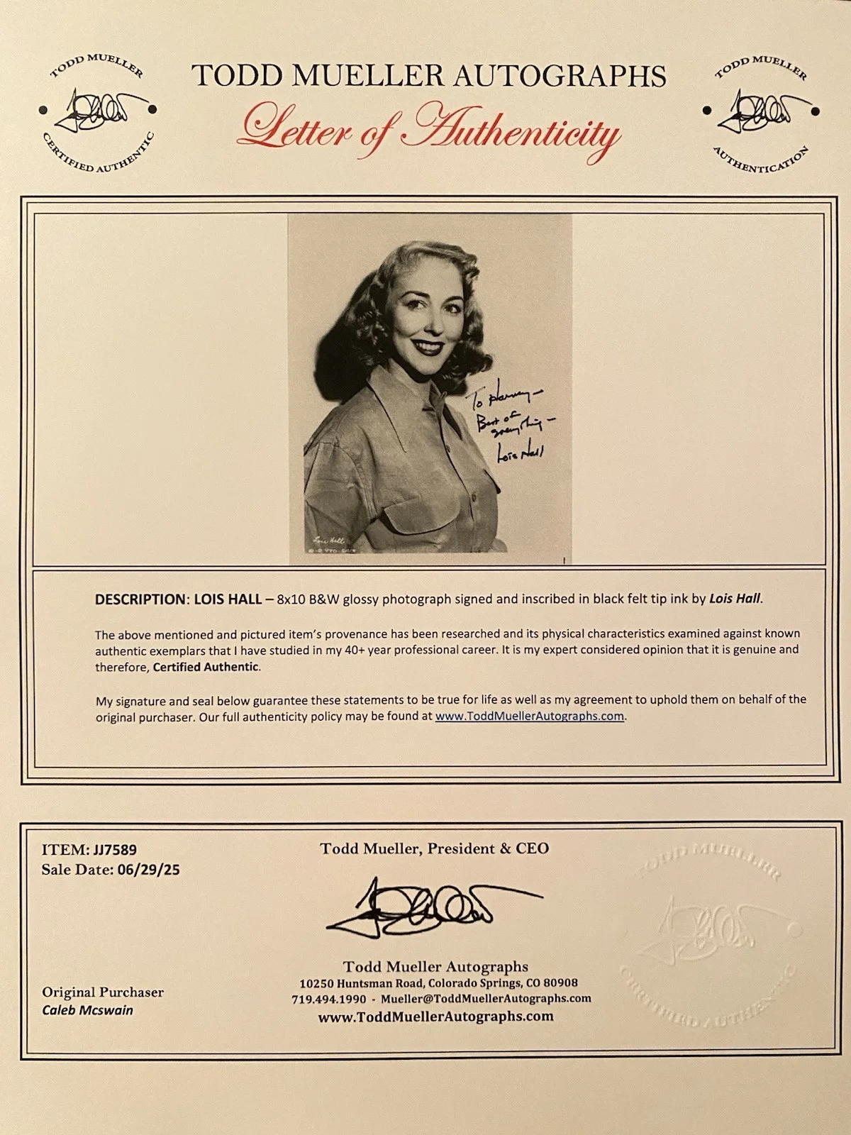 Lois Hall — Lois Hall Signed Autographed Photo w COA Blazing Bullets Daughter Of The Jungle, изображение 4