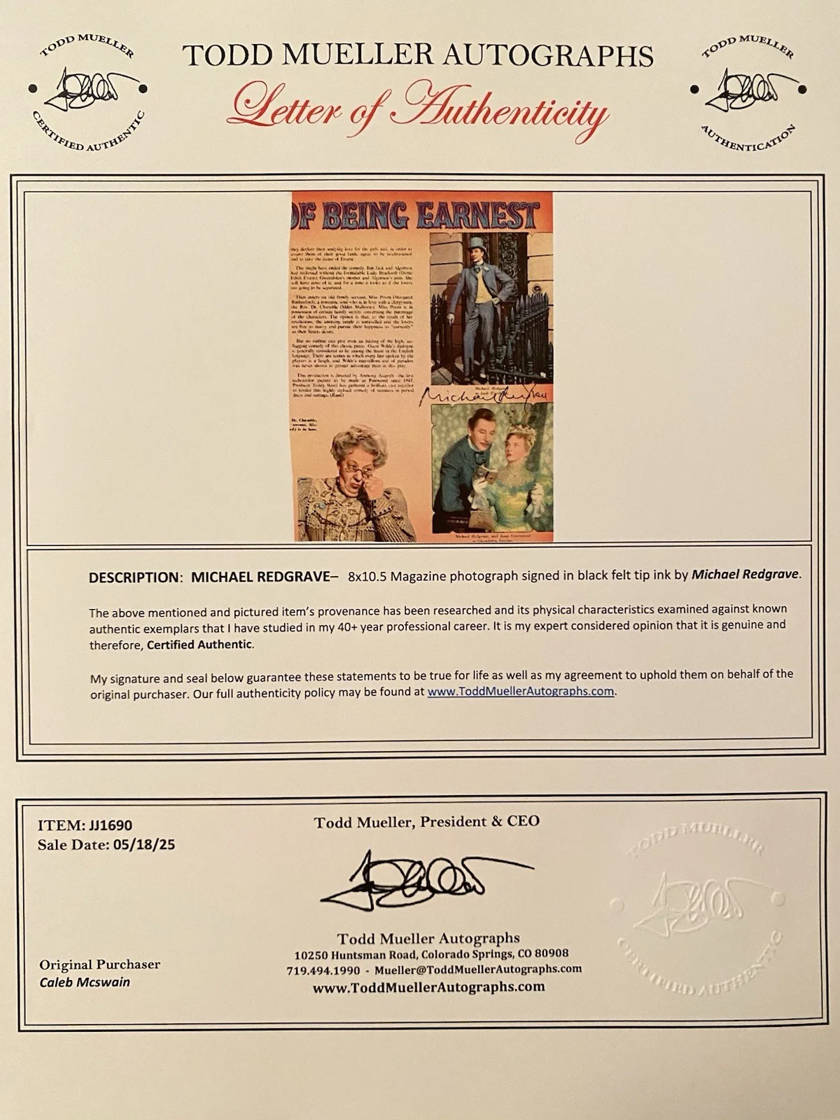 Michael Redgrave — Michael Redgrave Signed Autographed Photo w COA The Importance Of Being Earnest, изображение 4