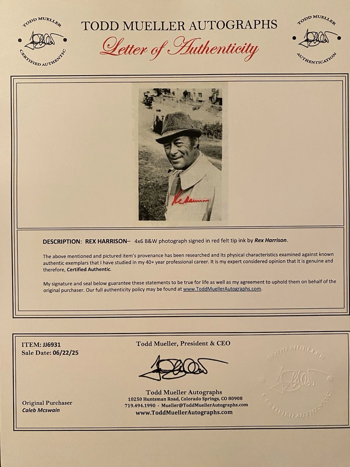 Rex Harrison — Rex Harrison Signed Autographed Photo With COA Doctor Dolittle My Fair Lady, изображение 4