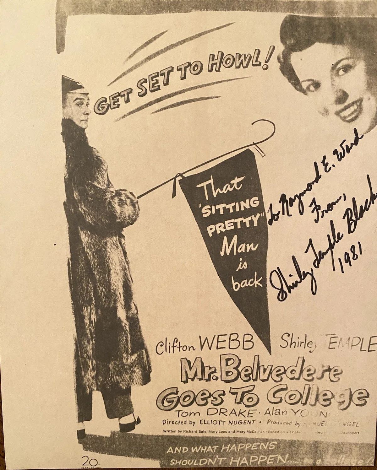 Shirley Temple, Shirley Temple Black — Shirley Temple Black Signed Autographed Ad w COA Mr Belvedere Goes To College