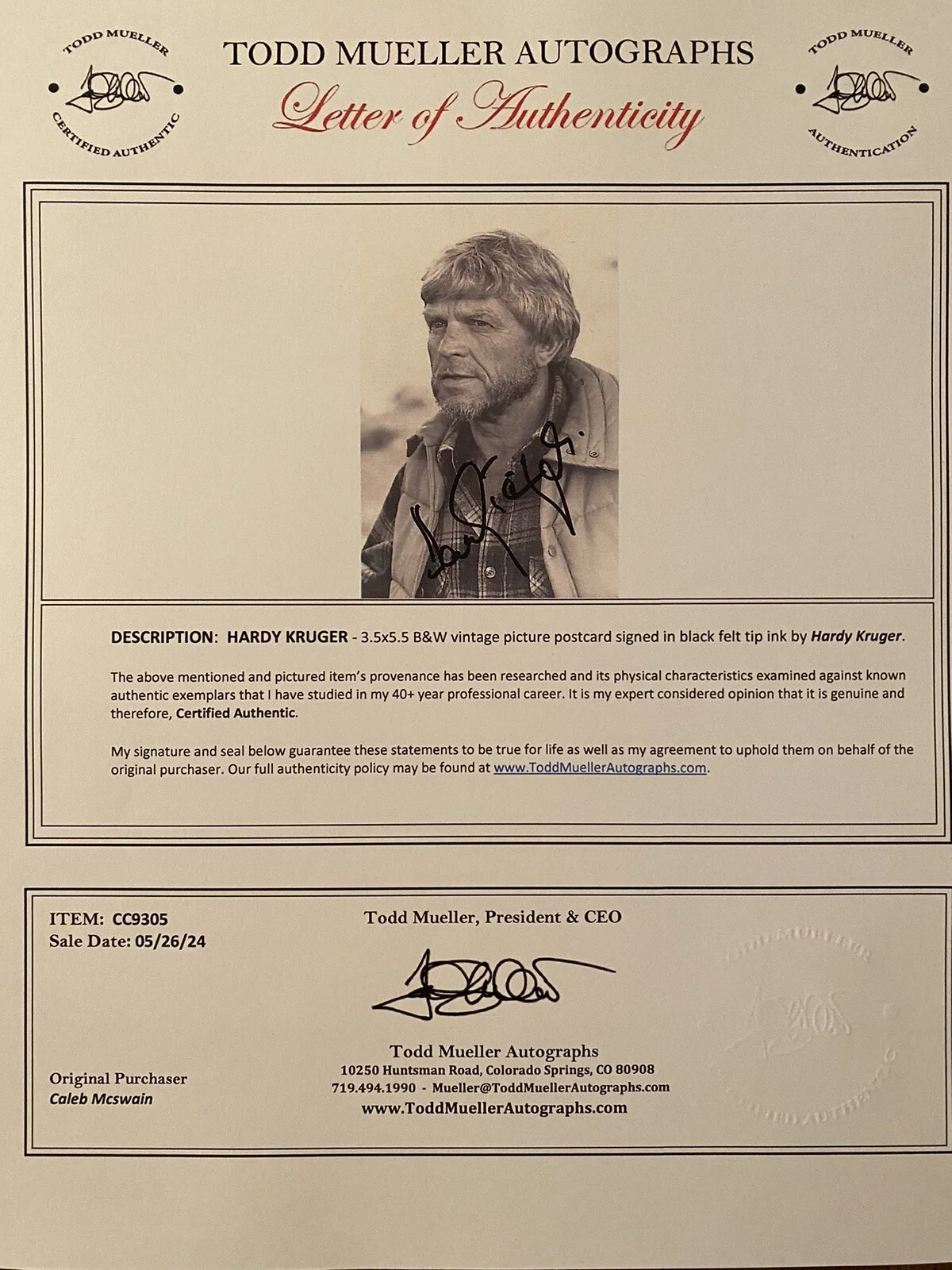Hardy Kruger — Hardy Kruger Signed Autographed Postcard The Wild Geese Flight Of The Phoenix, изображение 2