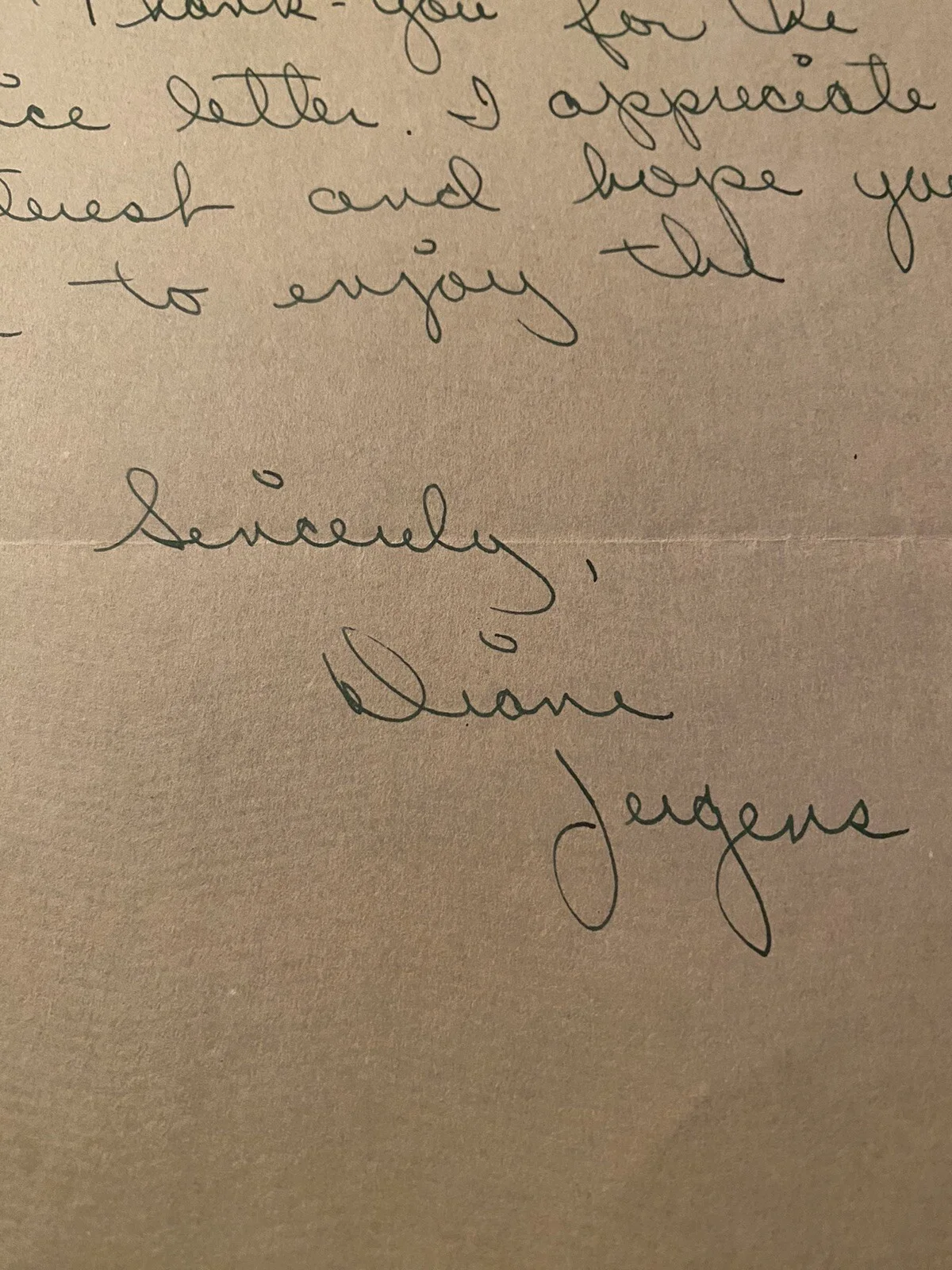Diane Jergens — Diane Jergens Signed Autographed Letter With COA Ozzie And Harriet Bob Cummings, изображение 2