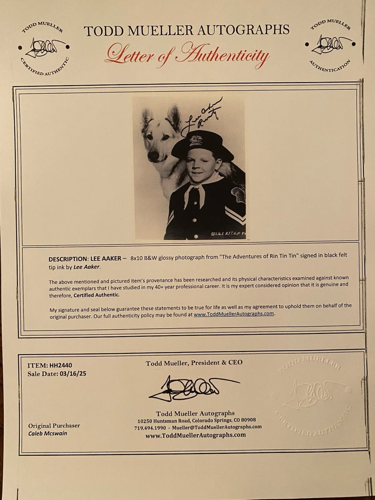 Lee Aaker — Lee Aaker Rusty Rin Tin Tin Signed Autographed Photo With COA, image 4