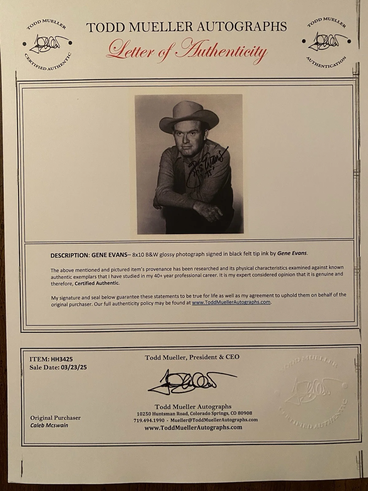 Gene Evans — Gene Evans Signed Autographed Photo w COA Gunsmoke Bonanza Daniel Boone Rawhide, изображение 4