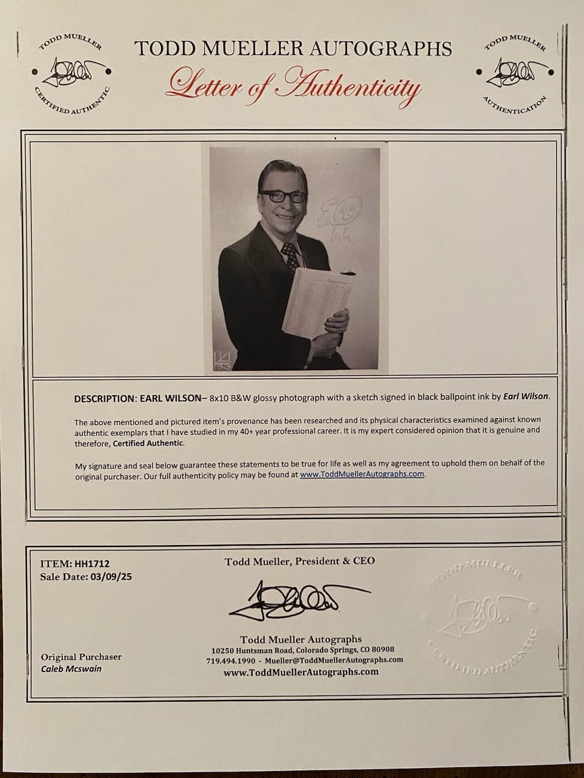 Earl Wilson — Earl Wilson Signed Autographed Photo With COA A Face In The Crowd Copacabana Etc, image 4