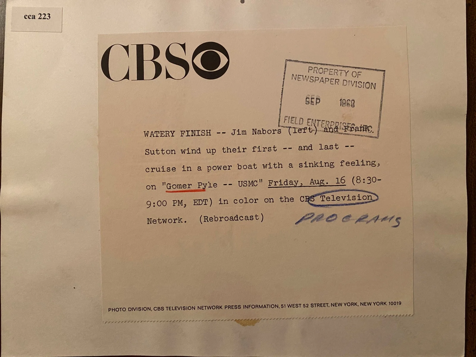 Jim Nabors — Jim Nabors Signed Autographed Index WITH Vintage CBS Photo 1968 Gomer Pyle USMC, изображение 3