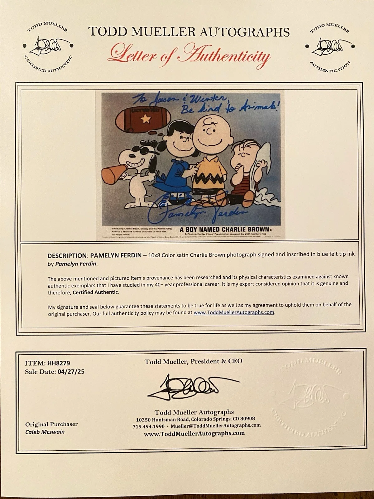 Pamelyn Ferdin — Pamelyn Ferdin Signed Autographed Photo With COA A Boy Named Charlie Brown Lucy, image 4