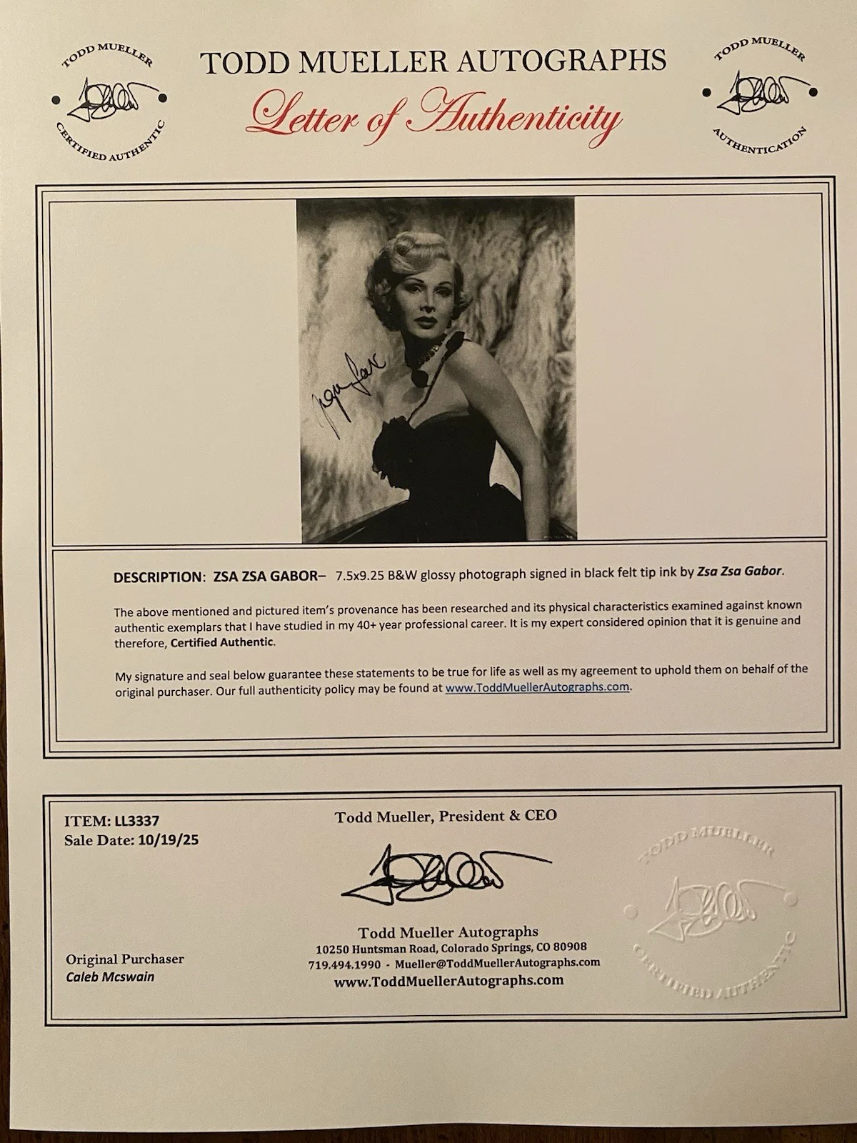Zsa Zsa Gabor — Zsa Zsa ZsaZsa Gabor Signed Autographed Photo w/ COA Touch Of Evil Moulin Rouge, изображение 4