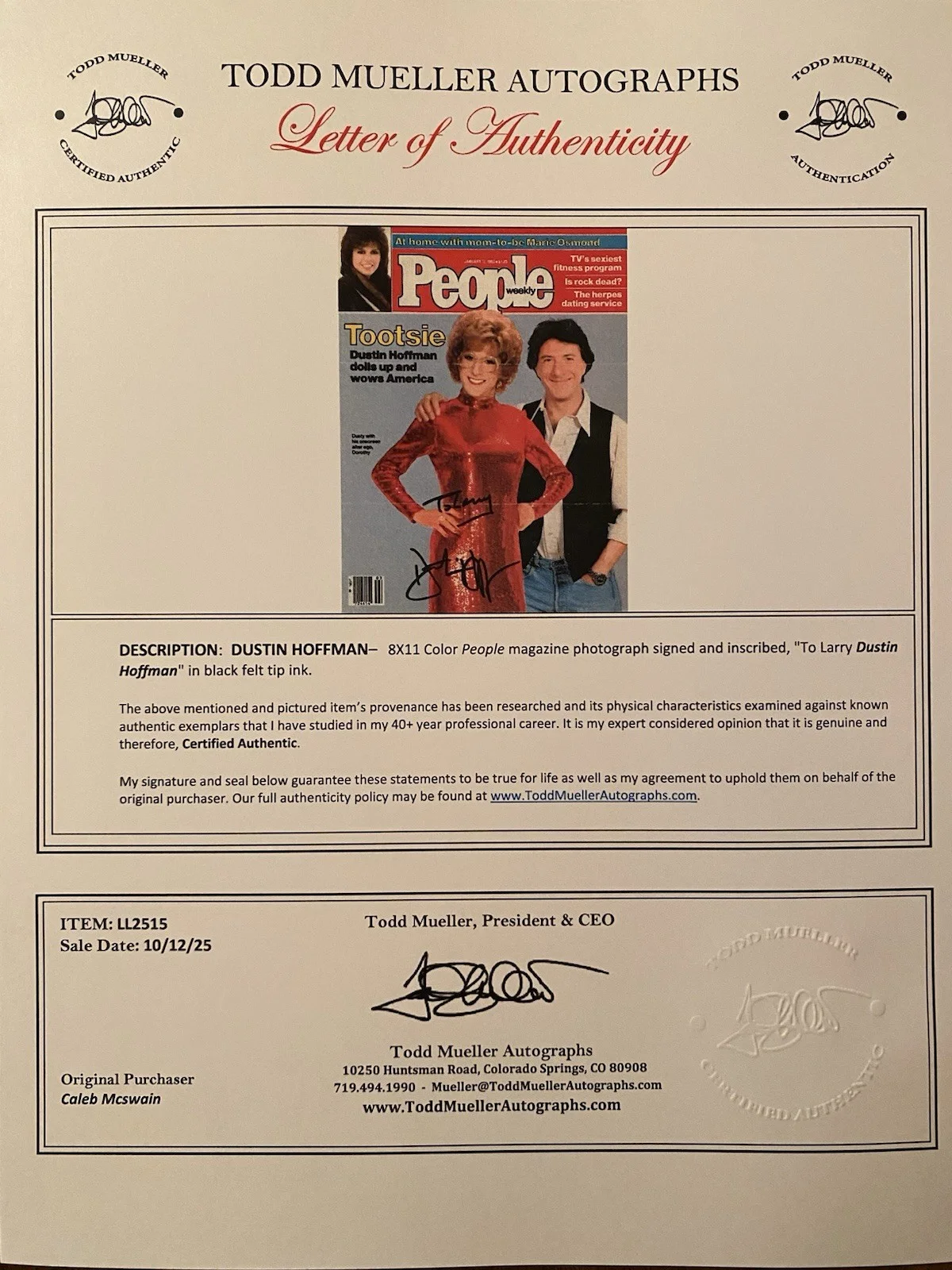 Dustin Hoffman — Dustin Hoffman Signed Autographed People Magazine Cover With COA Tootsie, изображение 4