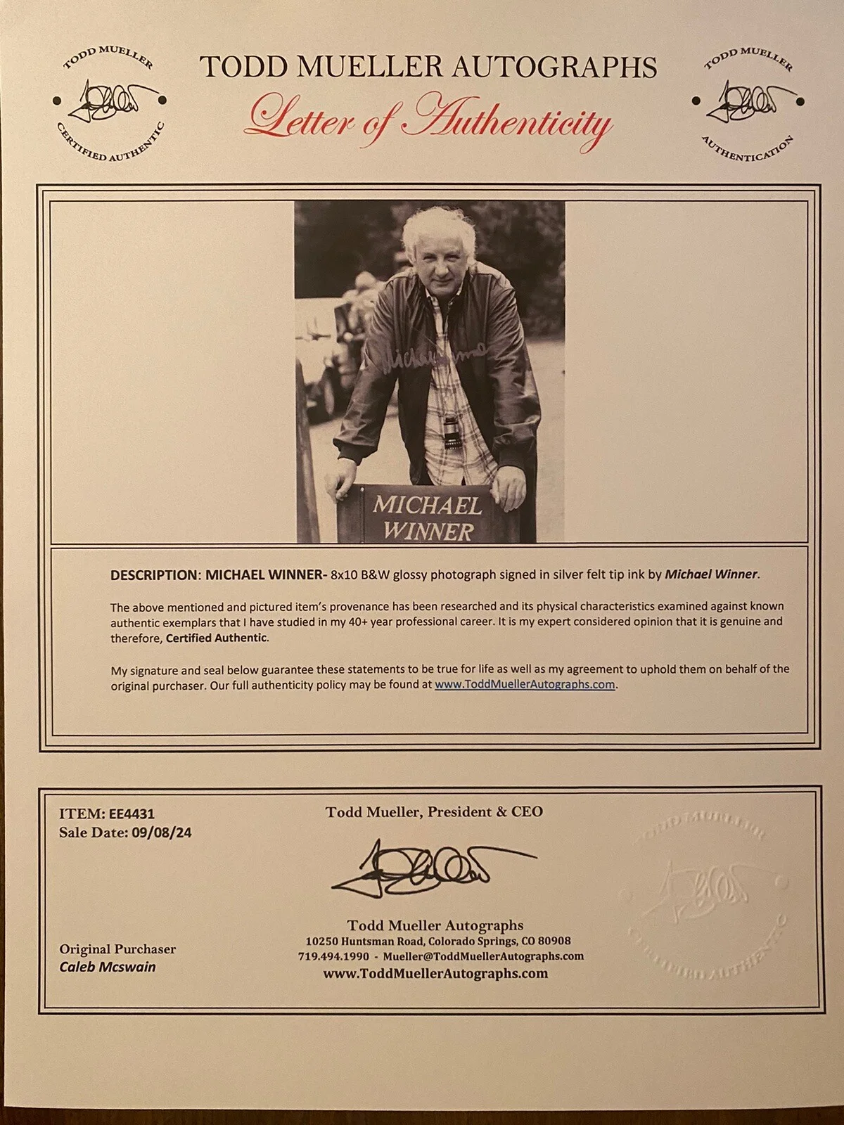 Michael Winner — Michael Winner Signed Autographed Photo With COA Death Wish Won Ton Ton Mechanic, image 3