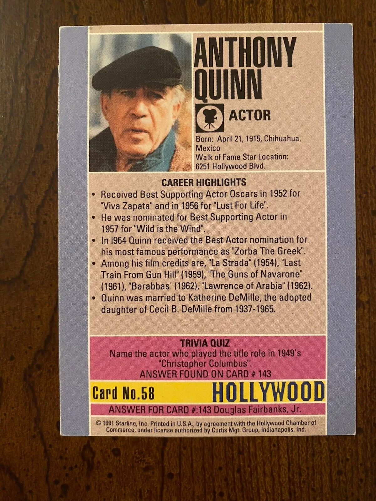 Anthony Quinn — Anthony Quinn Signed Autographed Hollywood Walk Of Fame Card With COA, изображение 4