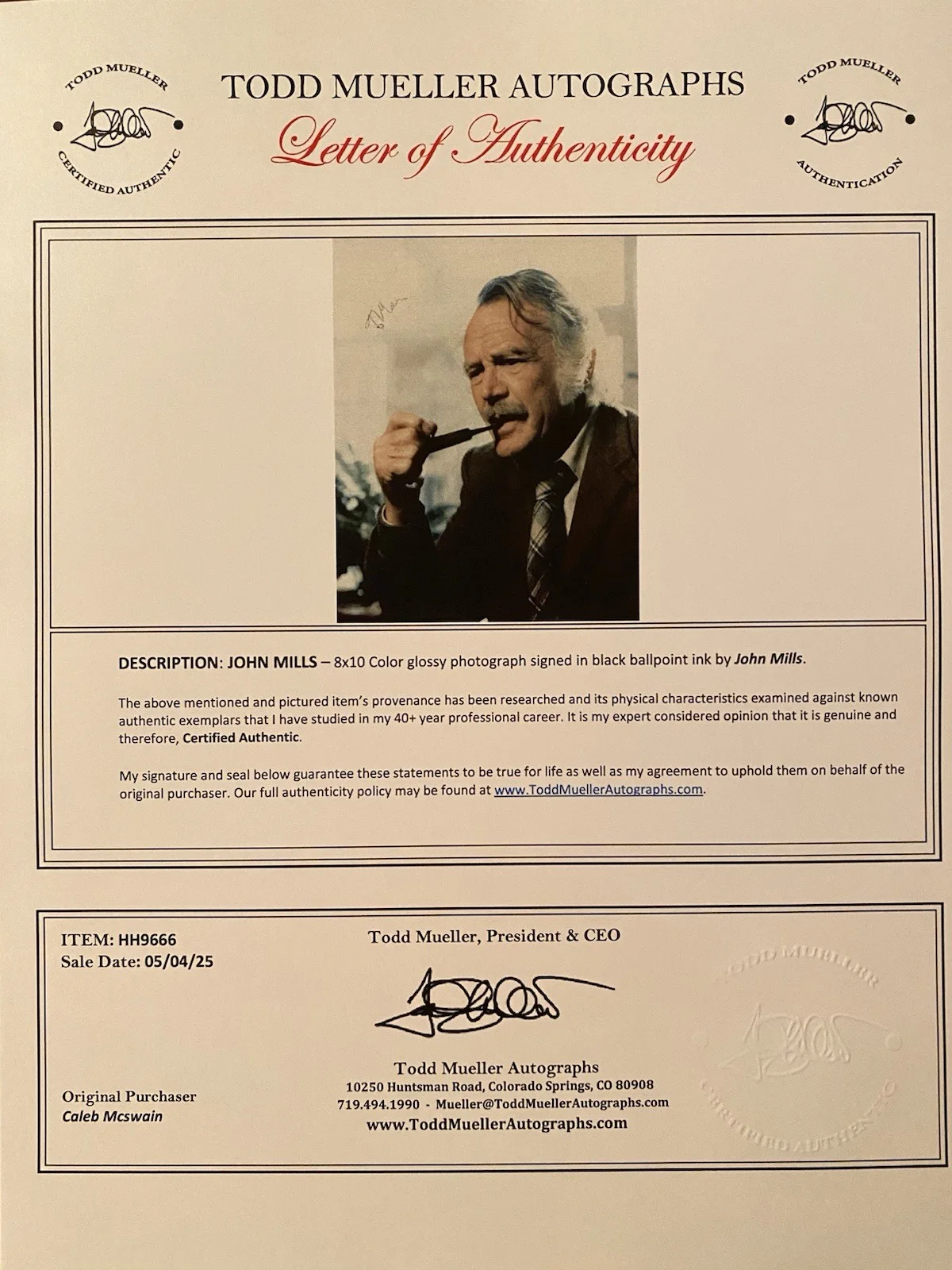 John Mills — John Mills Signed Autographed Photo With COA Swiss Family Robinson Dunkirk Etc, изображение 4