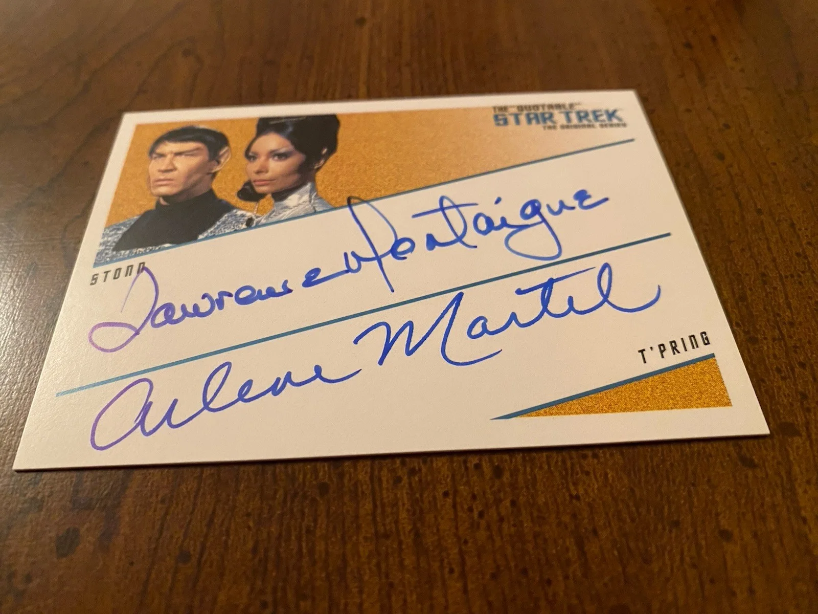 Lawrence Montaigne, Arlene Martel — Lawrence Montaigne Arlene Martel Signed Autographed Star Trek Quotable Card, изображение 3