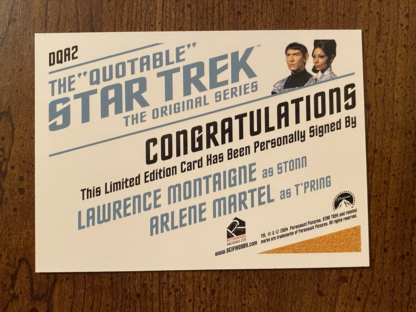 Lawrence Montaigne, Arlene Martel — Lawrence Montaigne Arlene Martel Signed Autographed Star Trek Quotable Card, изображение 4