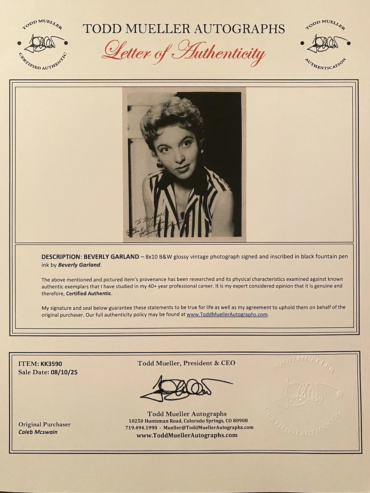 Beverly Garland — Beverly Garland Signed Autographed Photo With COA Decoy My Three Sons Gunsmoke, изображение 4