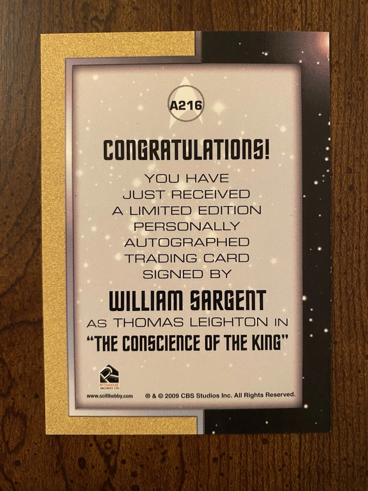 William Sargent — William Sargent Signed Autographed Star Trek Trading Card Rittenhouse, image 4