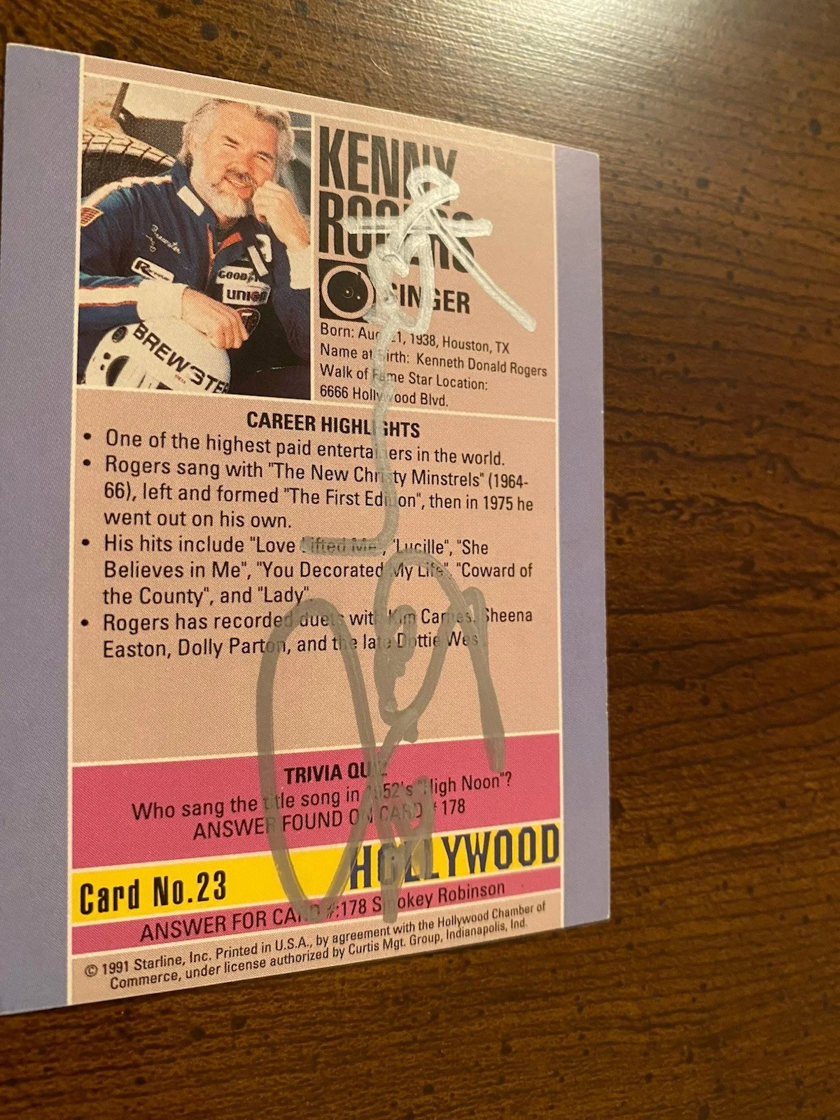 Kenny Rogers Signed Autographed Hollywood Walk Of Fame Card With COA RARE, изображение 3